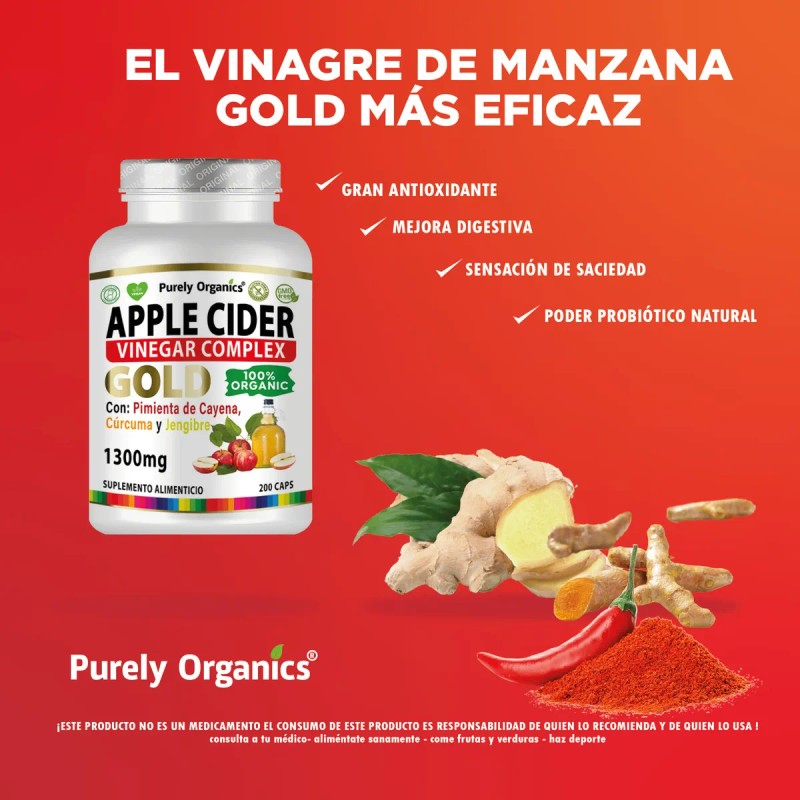 Vinagre De Manzana Complex Gold 200 Caps Purely Organics Sabor