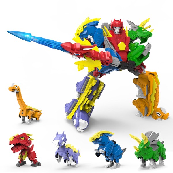 STOULKD Dinosaur Toys Robot Action Figures Deformation 5-in-1 Dragon Take Apart Toys for Boys and Girls Ages 6-12