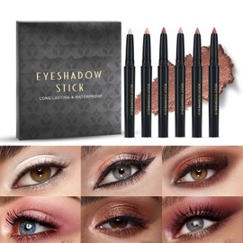 6 Colors Eyeshadow Stick Set, Shimmer Glitter Eye Shadow Pencil, Long Lasting Waterproof Cream Eyeshadow Crayon for Eye Makeup Beginners and Professionals