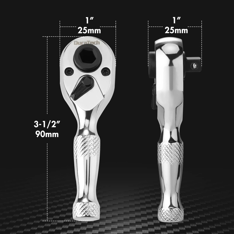 DURATECH 1/4-Inch Stubby Ratchet Wrench, Socket&Bit Driver, 72-Tooth, Chrome Alloy