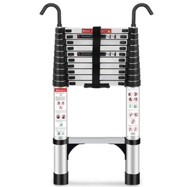 Wolec Telescoping Ladder, 10.5FT Aluminum Lightweight Portable Telescopic Ladder with Hook, Stabilizers & Wheels, Heavy Duty 330lbs Max Capacity, Extension Ladder for Roofs, RVs, Outdoor-Sliver