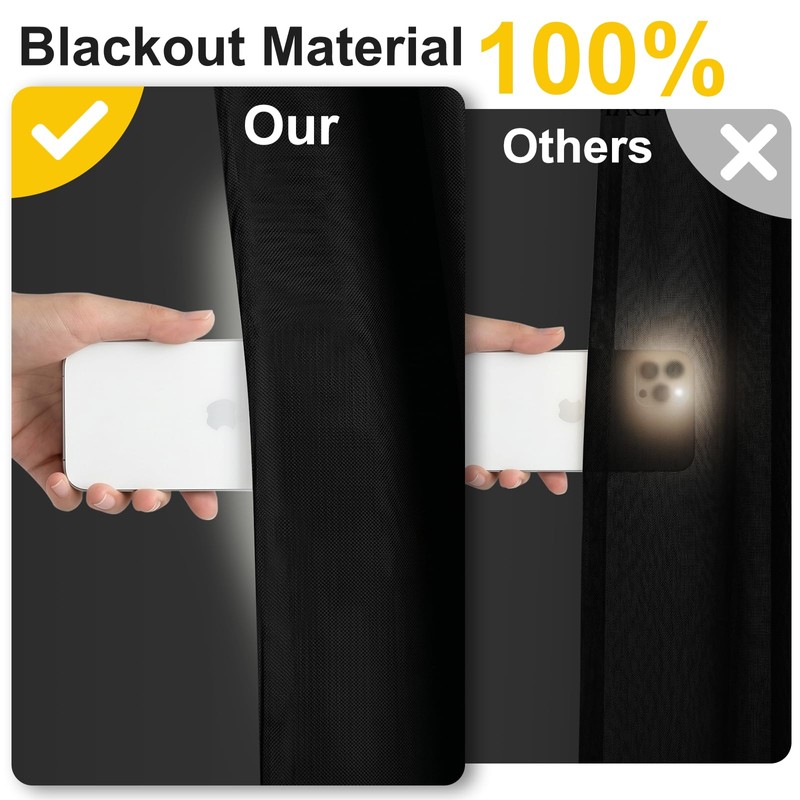 100% Blackout Curtains Bedroom No Drill DIY Curtains 57"W x