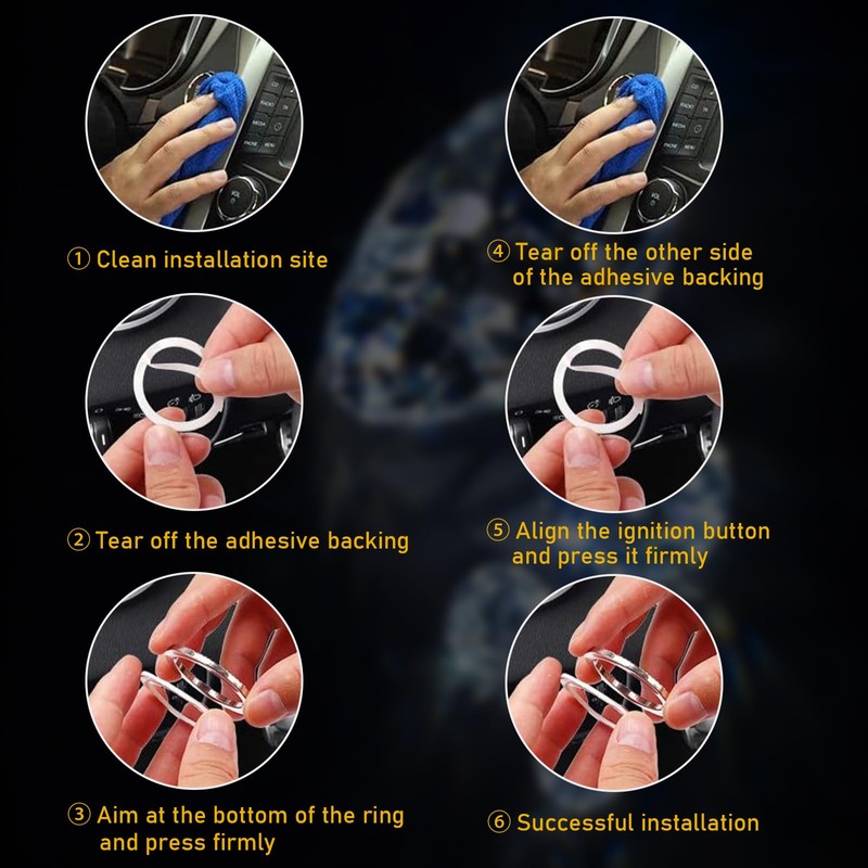Kewucn Bling Crystal Double Rhinestone Car Engine Start Decoration Ring,