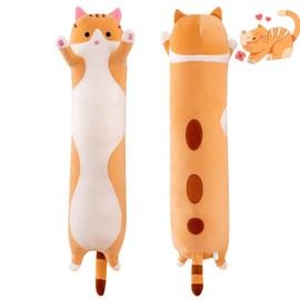 Rexinc Long Yellow Cat Plush Pillow Toy Sleeping Pillow Cute Cartoon Cat Stuffed Animals Soft Long Body Pillow Gift for Kids (19.68in)
