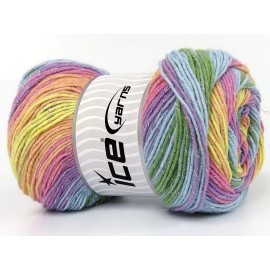 ICE Magic Glitz 80848 Pastel Rainbow + Silver Metallic SelfStripe DK Yarn 100gr 393y