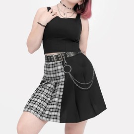 SUOSDEY Double Grommet Leather Belt with Detachable Chain for Women Men,Punk Black Belt with Double Studded Holes for Jeans