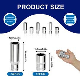 1/4-Inch Drive 10mm Socket 6PCS Deep and Shallow Impact Sockets Set 6 Point Metric Design Full Polishing Chrome for Car Repair Mechanical Maintenance Home Use