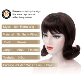 REEWES Retro Wigs 60s Beehive Curl Hair Wig for Women Daily 50s 70s Costume Cosplay Party Womens Wigs with Cap（Brown)