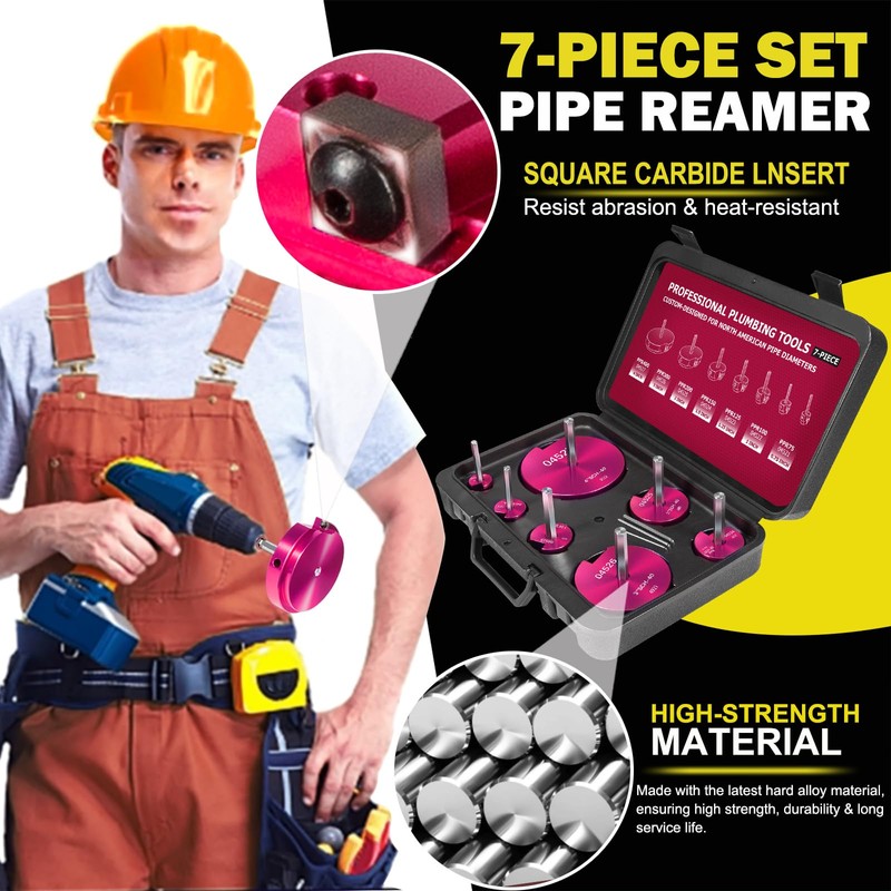 Premium 7Pcs PVC Pipe Reamer Kit For 1/2" Drills- Includes