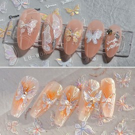 CHANGAR Coloured Glaze Butterfly Sticker for Nail Art，Butterfly Nail Art Decals Sparkling Aurora Butterfly Stickers Nail Art Decorations for Women Manicure Accessories（3 Sheets）