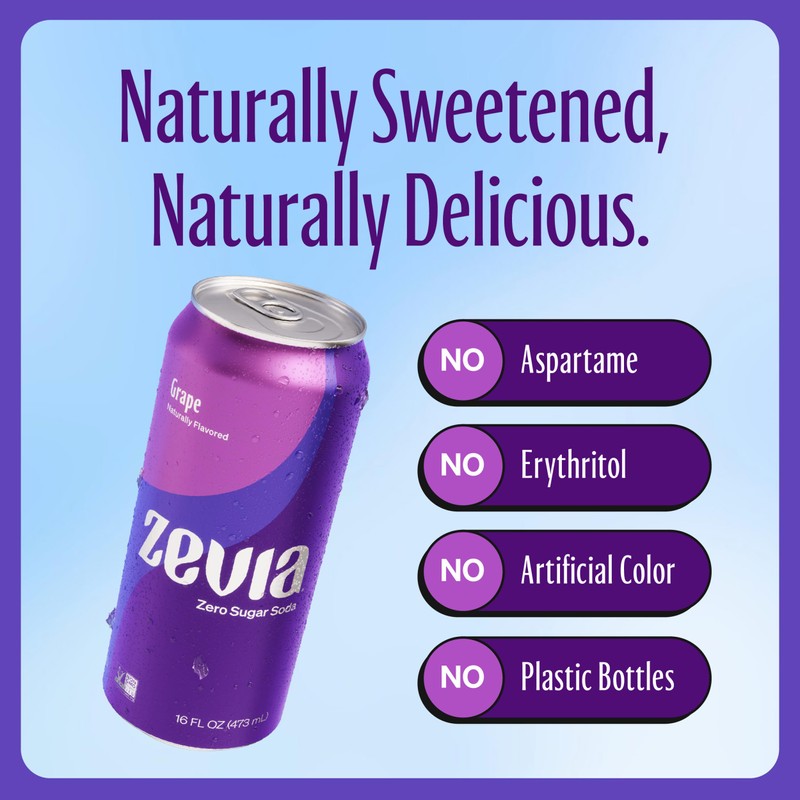 Zevia Zero Sugar Soda, Grape, 16 oz Cans (12-Pack) –