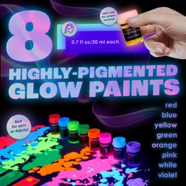 neon nights Glow in The Dark | Luminescent | Phosphorescent | Self-Luminous Paint - Set of 8