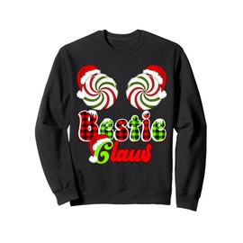 Bestie Claus Couples Peppermint Candy Cane Christmas Plaid Sweatshirt