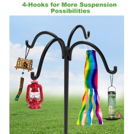 Tikimilor 4-Hooks Shepherds Hooks for Outdoor, 60" Heavy Duty Bird Feeder Pole with 5 Prongs Base, Adjustable Garden Hook for Hanging Solar Light, Lanterns, Plant, 2pack