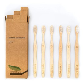 Bamboo Toothbrushes - Sustainable - Biodegradable - Pack of 6 - Vegan - Optimised Bristle Thickness (Hard)