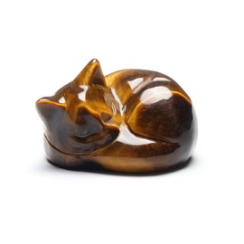 CrystalTears Tiger Eye Healing Crystal Cat Figurine Carved Crystal Gemstone Sleeping Cat Statue Lucky Cute Stone Cat for Home Office Desk Meditation Decor Cat Gifts for Women Men Christmas