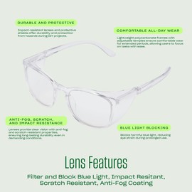 Character The Safety Glasses, Lightweight, Anti Fog, Impact & Scratch Resistant Lenses with Protective Eye Shields, Clear