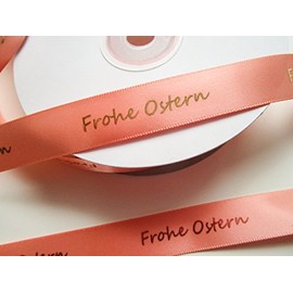 CaPiSo 25 m Double-Sided Satin Ribbon 15 mm Easter Ribbon Easter Decoration Gift Ribbon Satin Ribbon with Inscription "Frohe Oster" (Apricot)