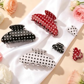 Vovii 6Pcs Polka Dot Hair Claw Clips for Women, Cute Trendy Claw Clips for Women Thick Thin Polka Dot Hair Accessories, Daily Wear, Gift (2 Styles)