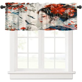 AAVEUP - Cortina de cenefa de geisha japonesa, hermosa cultura tradicional asiática, kimono, flor de cerezo rojo, cenefas, cortinas de tratamiento para ventanas para recámara de niñas, sala de estar,