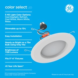 GE LED Recessed Downlight Fixture, RS6 Indoor Floodlight, 6-Inch, Multiple Color Temperatures, 65 Watt Replacement (6 Pack)