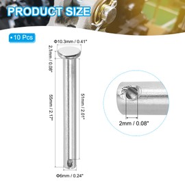PATIKIL 6 x 55 mm Single Hole Clevis Pins, 10 Pcs 304 Stainless Steel Flat Head Pin for Hitch Pin Lock Link Hinge Systems, Silver