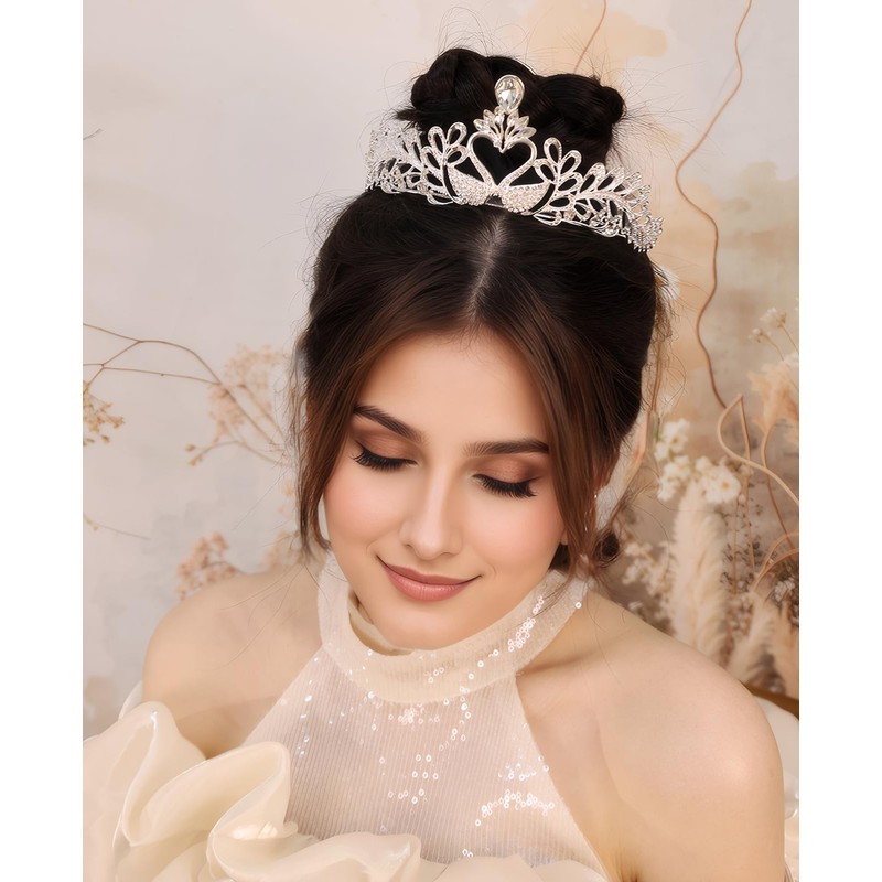 Yheahin Wedding Crystal Tiara for Women Elegant Bridal Pearl Rhinestone