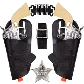 ArtCreativity Cowboy Toy Gun Holster and Belt 9 Piece Set for Kids. 2 Toy Pistols, 1 Sheriff Badge, 2 Gun Holsters, and 3 Play Bullets, 1 Adjustable Belt, Old Western Action Belt for Sheriff
