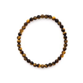 Taddart Minerals Yellow Brown Natural Gemstone Tiger's Eye Bracelet with 4mm Balls on Elastic Nylon Thread - Handmade, Nylon Rubber, Tiger's Eye