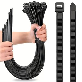 Caiery Pack of 100 Large Long Cable Ties 450 mm x 10 mm, UV-Resistant Ultra Strong Cable Ties with 100 kg Tensile Strength, Black