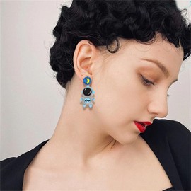 coadipress Astronaut Earrings for Women Unique Cute White Acrylic Cartoon Astro Space Star Planet Dangle Drop Spaceman Earrings (Glitter Rocket Astronaut)