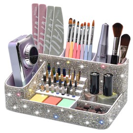 CGBE Nail Drill Holder, 28 Holes Drill Bit Holder for Nails, Professional Nail Tool Organizer, Nail Desk Organizer for Nail Tech, Nail Salon DIY Use - Bling dz-White (Not Including Nail Drill Set)