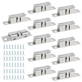 HOJLKLD 12Pcs Double Ball Tension Roller Catch Latch, 50mm Solid Brass Door Catches Hardware, Adjustable Closet Ball Tension Latch (Silver)