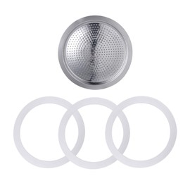 Sivaphe 9 Cup Stovetop Espresso Coffee Maker Replacement Infuser Parts Only for 450ml Stainless Steel Italian Moka Pot, 1 Filter and 3 Silicone Gasket Seals