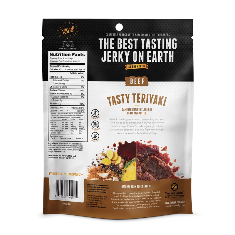 Perky Jerky Tasty Teriyaki 100% Grass Fed Beef Jerky, 2.2oz