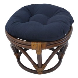 18 Inch Dark Navy Round Footstool Papasan Chair Cushion - Indoor Durable Traditional Style Microsuede Bohemian Frame with Padded Cushion Soft Tufted Thick Pad Blazing Needles Rattan Standard Ottoman