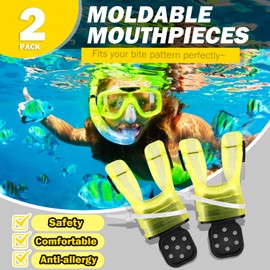 OVOVFANY 2Pack Scuba Diving Mouthpieces, Replacement Silicone Comfort Bite Customize Moldable Regulator Mouthpiece with Zip Tie Fits Most Standard Adults Diving Regulators (Transparent Yellow)