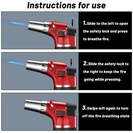 Royouzi Flame Burner Kitchen Burner with Safety Lock Adjustable Refillable Burner Kitchen Flame Burner Suitable for CrèMe Brulee Grilling, Cooking, Camping (Red)