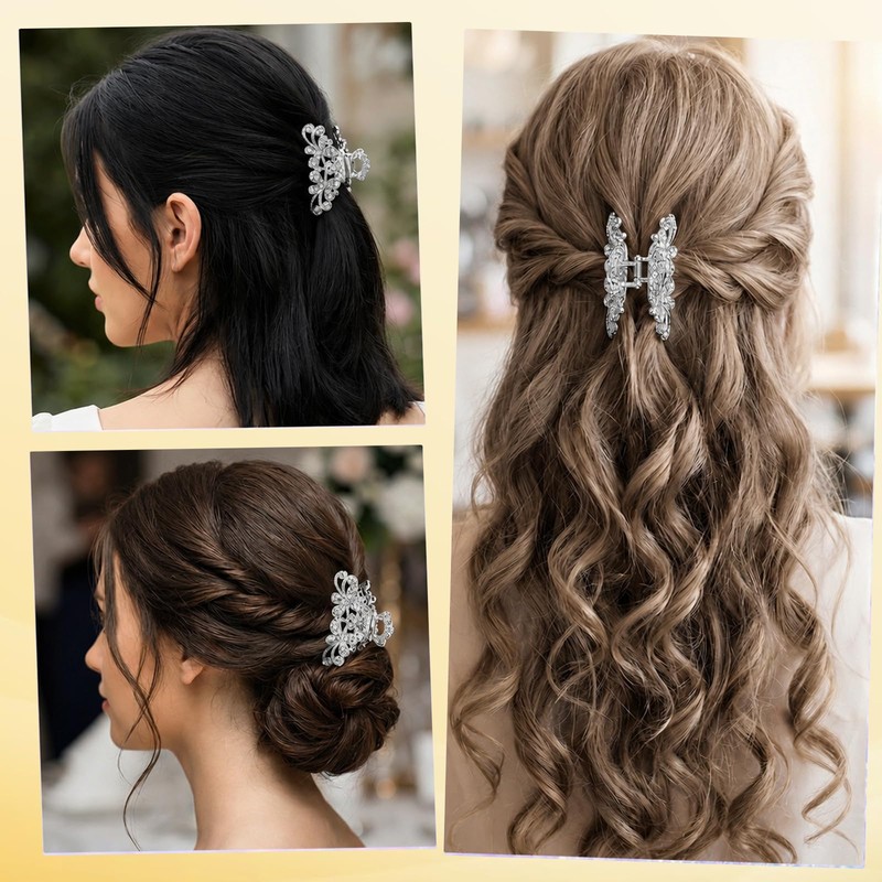 2 PCS Rhinestone Hair Clips Glitter Hair Claw Clips for