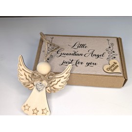 Guardian Angel Gift Box with 8cm Wooden Angel Ornament, Rustic Thinking of you Get well Gift