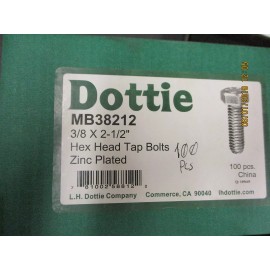 Dottie MB38212 Dottie 3/8 X 2-1/2" Hex Head Tap Bolts Zinc Plated BRAND NEW! LOT OF 100