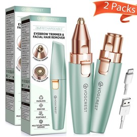 VG Vogcrest Rechargeable 2-in-1 Eyebrow & Facial Hair Remover for Women Painless Razor with LED Light for Lips Body Daily Gentle Comfort Portable Precise Design:_Pastel Green_2 Packs