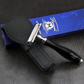 Herren Rasur Classic DE Rasierhobel in Schwarz & Echtleder Schutzhülle | Men's Shaving & Grooming> Herren Travel Essentials - Geschenk für ihn
