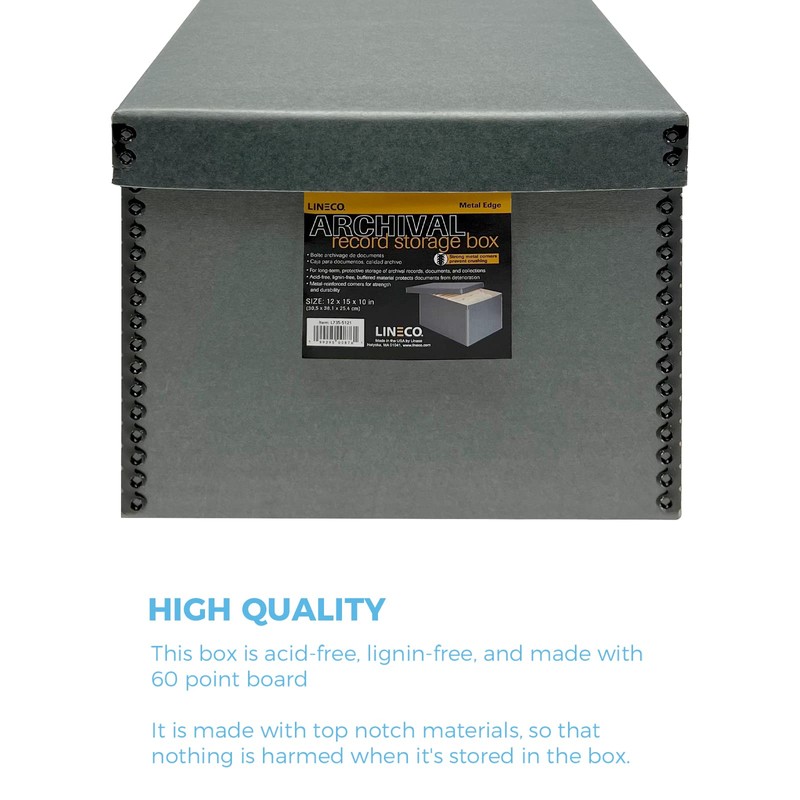 Lineco Record Storage Box 12x15x10 inch. Extra-Durable Filing Archival Cartons