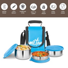 Lunch Box Set for Adults and Kids - Bento Box with Jacket, Stainless Steel, Leak-Proof - Perfect for Meal Prep, Snack Box, Food Storage & School Lunches, Easy to Clean, Tasty Lunch 3 Containers, Cyan