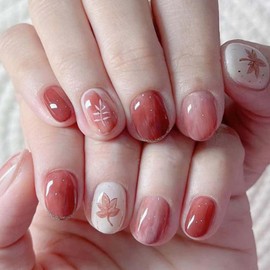 YoYoee Short Square Press on Nails Gradient French False Nails Glossy Nails Tips Full Cover Nude Fake Nails for Women and Girls 24PCS