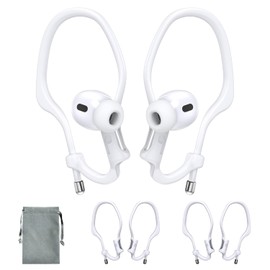 Haireca 2 Pairs AirPods Ear Hooks for AirPods 4, 3, 2 & 1, AirPods Pro 2, AirPods Pro, [Adjustable] [Silicone] Upgraded Anti Slip Clip Grip [Added Velvet Storage Pouch] for Running Sports – White