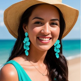 EVER FAITH Long Petal Earrings for Women Girls Acrylic Flower Petal Statement Dangle Earrings Summer Holiday Jewelry, Acrylic, No Gemstone