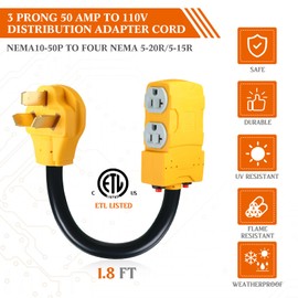 Tellegloww 1.8 FT 220 to 110 Adapter Compatible with NEMA 10-50P to 4X 5-20R/15R with 20 Amp Circuit Breaker, 220/250V Electrical Stove/Range/Oven Male Plug Gas 110/125V Power Convert Adapter
