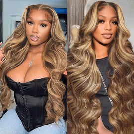 P4613 Bundles Highlight Blonde Body Wave Human Hair Bundle Two Tone Color 4 Brown Mixed With 613 Blonde 3 Bundles 12 12 12 Inch 613 Body Wave Bundle 300G
